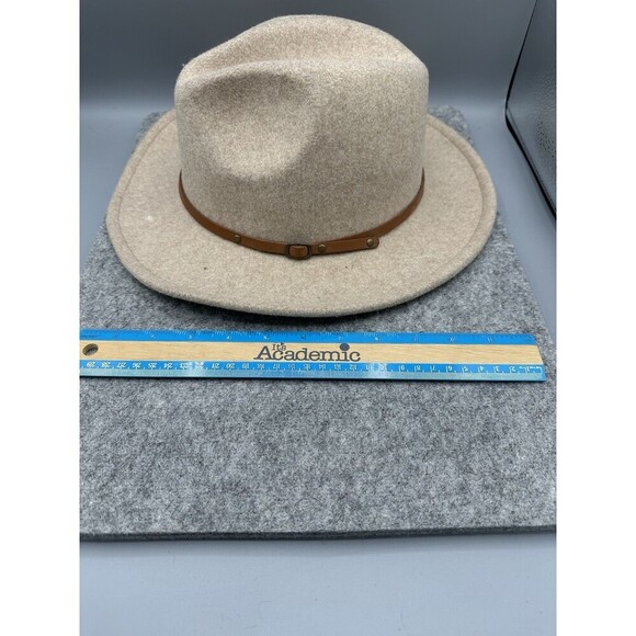 Pengcheng Womens Fedora Trilby Hat Camel Wool Blend Buckle Band Boho One Size - Picture 9 of 9